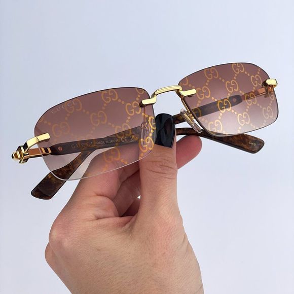 Gucci GG1221S 004 BRAND NEW Sunglasses Gold Yellow Red Mirrored Square Unisex - Picture 5 of 14